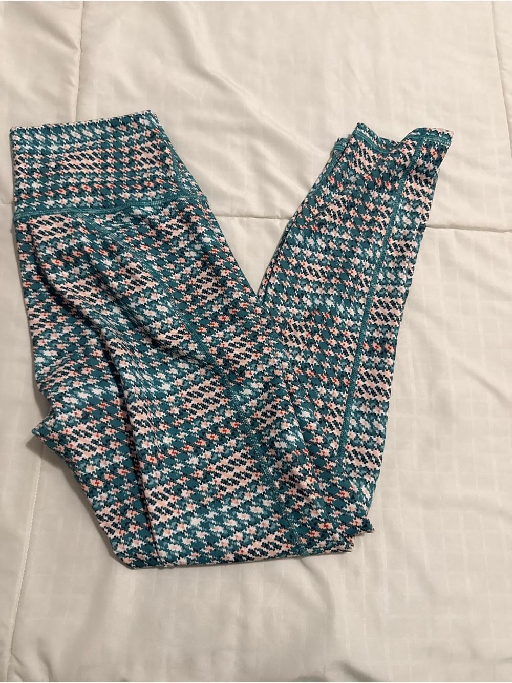 Fabletics Teal, Pink & White Patterned Leggings